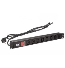 PDU 8 розеток C13 с LED выключателем,1U, шнур 2м вилка нем.стандарт