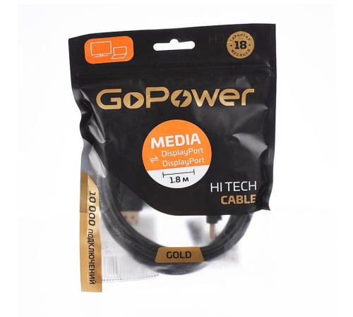 Кабель/ Кабель GoPower DisplayPort (m)-DisplayPort (m) 1.8м ПВХ ver.1.4 черный Premium Zip-Lock c подвесом