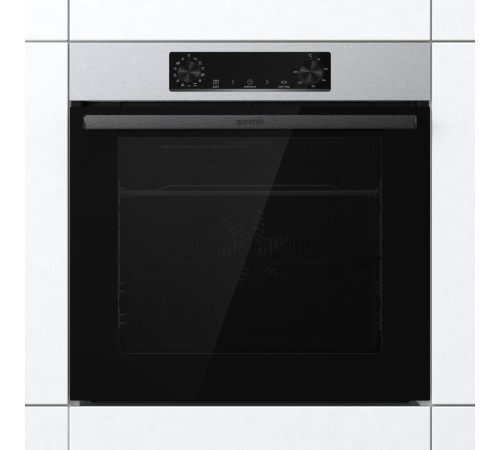 Встраиваемые электрические духовки 60 см GORENJE/ BOB6737E01X, Духовой шкаф, Полезный объем: 77 л, Стандартный шарнир дверцы, Решетка, Съемные направляющие, Дверца CompactDoor: 2 стекла + 1 термослой, Защитное покрытие Antifinger, Габаритные размеры (вхшх