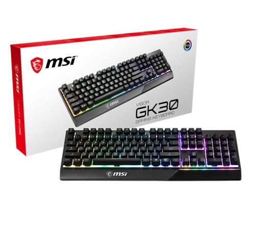 клавиатура проводная Gaming Keyboard MSI VIGOR GK30, Wired, Mechanical-like plunger switches. 6 zones RGB lighting with several lighting effects.  Anti-ghosting Capability. Water Resi (незначительное повреждение коробки)