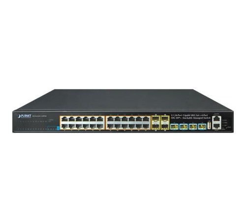 коммутатор/ PLANET Layer 3 24-Port 10/100/1000T 802.3at POE + 4-Port 10G SFP+ Stackable Managed Gigabit Switch (370W)