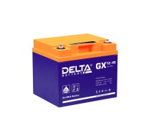 Батарея DELTA серия GX, GX 12-45, напряжение 12В, емкость 45Ач (разряд 20 часов),  макс. ток разряда (5 сек.) 450А, макс. ток заряда 8.9А, свинцово-кислотная типа GEL, клеммы под болт М6, ДxШxВ 197х165х170мм., вес 14.6кг., срок службы 15 лет./ Battery DEL