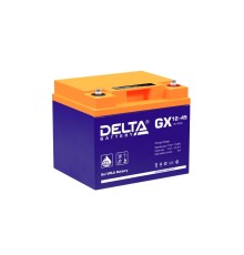 Батарея DELTA серия GX, GX 12-45, напряжение 12В, емкость 45Ач (разряд 20 часов),  макс. ток разряда (5 сек.) 450А, макс. ток заряда 8.9А, свинцово-кислотная типа GEL, клеммы под болт М6, ДxШxВ 197х165х170мм., вес 14.6кг., срок службы 15 лет./ Battery DEL