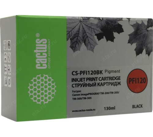 -/ Картридж струйный Cactus CS-PFI120BK черный (130мл) для Canon imagePROGRAF TM-200/TM-205/TM-300/TM-3