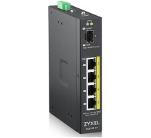Коммутатор/ ZYXEL RGS100-5P, 5  Port unmanaged PoE Switch, 120 Watt PoE, DIN Rail, IP30, 12-58V DC