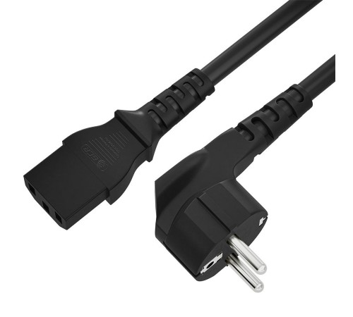GCR Кабель питания PROF 0.5m, евровилка угловая Schuko - С13, черный, 3*1,5mm
