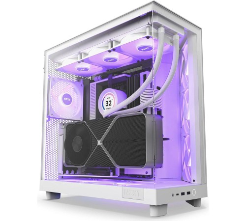 Корпус ПК без блока питания/ Case NZXT H6 Flow RGB (2023), Midi-Tower, TG, 3x120mm RGB, 2xUSB-A 3.2 + 1xUSB-C 3.2, ATX, mATX, mITX White