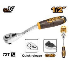 Гаечный ключ с храповым механизмом Ingco HRTH8412,1/2,260мм изогн.,Cr-V+CrMo