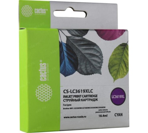 -/ Картридж струйный Cactus CS-LC3619XLC голубой (18.4мл) для Brother MFC-J2330DW/J2730DW/J3530DW/J3930