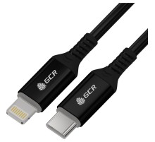 GCR Кабель PREMIUM 1.0m TypeC/Lightning MFI POWER DELIVERY 18 W, быстрая зарядка, черный силикон, AL case черный, черный ПВХ, GCR-53535