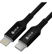 GCR Кабель PREMIUM 1.0m TypeC/Lightning MFI POWER DELIVERY 18 W, быстрая зарядка, черный силикон, AL case черный, черный ПВХ, GCR-53535