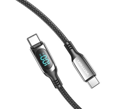 Кабель Vention USB 2.0 CM/CM с LED дисплеем - 1.2м. Чёрный 5А PD100W, шт.