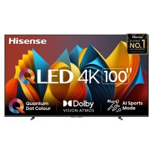 Телевизор ЖК 100'' Hisense/ 100", QLED, Local Dimming, Ultra HD, Smart TV (ОС VIDAA U7.6), Wi-Fi, DVB-T2/T/C/S2/S, 144Hz Game Mode PRO, FreeSync Premium, HDR10+, 2.1ch 2х15W+20W, CI+(1.4), 4хHDMI, 2хUSB, Dark grey