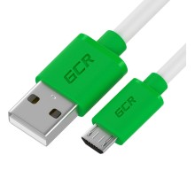GCR QC Кабель 0.3m MicroUSB, быстрая зарядка, белый TPE, зеленые коннекторы, 28/22 AWG, GCR-53281
