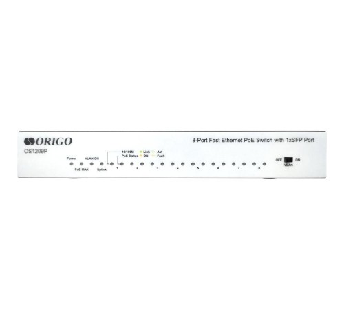 Коммутатор/ Unmanaged Switch 8x100Base-TX PoE, 1x1000Base-X SFP, PoE Budget 80W, metal case