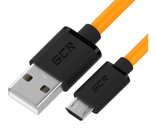 GCR QC Кабель 0.3m MicroUSB, быстрая зарядка, оранжевый TPE, черные коннекторы, 28/22 AWG, GCR-53280