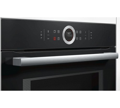 Встраиваемая электрическая духовка BOSCH С СВЧ, 45.5x59.5x54.8 см, 45л, дисплей, 6 режимов, EcoClean,черный, максимальная мощность микроволн 900 Вт