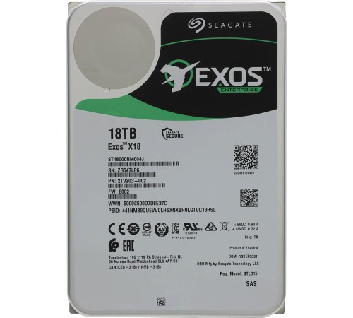 Жесткий диск/ HDD Seagate SAS 18Tb Exos X18 12Gb/s 7200 256Mb 1 year warranty