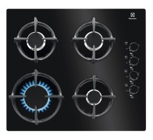 Встраиваемые газовые панели ELECTROLUX/ Газовая варочная поверхность, газ на стекле, 4 индивидуальных чугунных держателя, газконтроль варочной поверхности, интегрированный автоподжиг варочной поверхности, боковое управление