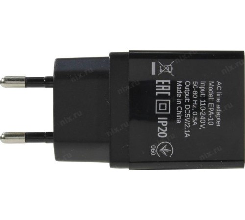 Defender Сетевой адаптер EPA-10 черный, 1xUSB, 5V/2.1А, пакет
