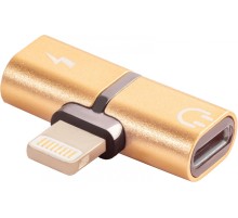 GCR Адаптер-переходник для Apple, Lightning > 2x Lightning, NO Sync Data, золотистый