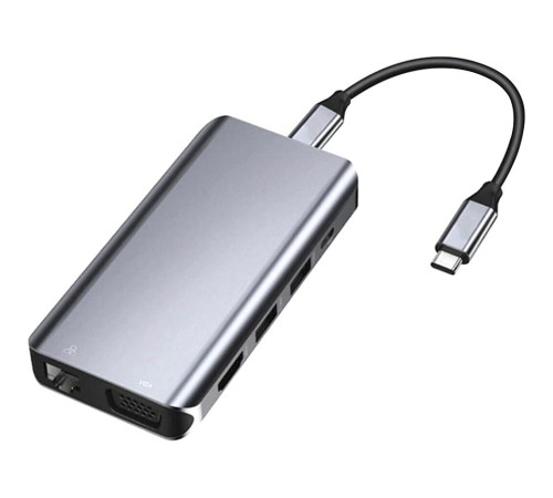 GCR TypeC Hub 10 в 1 HDMI + VGA + RJ45 + USB3.0 x3 + Card Reader + Audio + TypeC PD