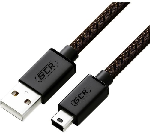 GCR Кабель PROF 0.7m USB 2.0, AM/mini 5P, черно-прозрачный, 28/24 AWG, экран, армированный, морозостойкий, GCR-50931