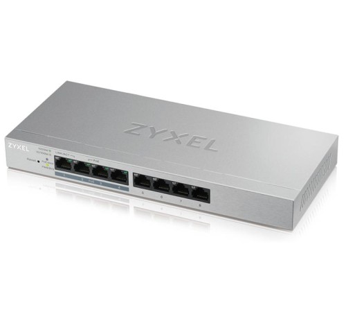 Коммутатор Smart L2 коммутатор PoE+ Zyxel GS1200-8HP v2, 8xGE (4xPoE+), настольный, бесшумный, с поддержкой VLAN, IGMP, QoS и Link Aggregation, бюджет PoE 60 Вт