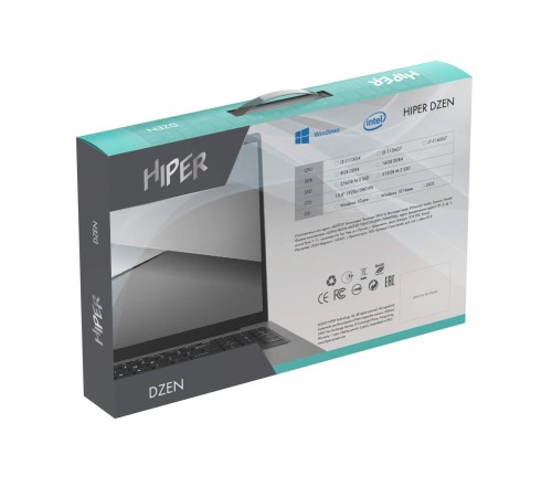 Ноутбук HIPER DZEN 15.6"(1920x1080 (матовый) IPS)/Intel Core i5 1135G7(2.4Ghz)/16384Mb/512SSDGb/noDVD/Int:Intel UHD Graphics/Cam/BT/WiFi/43.8WHr/war 1y/1.7kg/Silver/Win10Pro + Screen 60Hz, 250nits