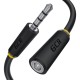 GCR Удлинитель для гарнитуры 1.0m jack 3,5mm/jack 3,5mm черный, желтая окантовка, 28AWG, M/F, GCR-53999