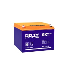 Батарея DELTA серия GX, GX 12-24, напряжение 12В, емкость 24Ач (разряд 20 часов),  макс. ток разряда (5 сек.) 300А, макс. ток заряда 4.76А, свинцово-кислотная типа GEL, клеммы под болт М5, ДxШxВ 166х175х125мм., вес 8.3кг., срок службы 15 лет./ Battery DEL