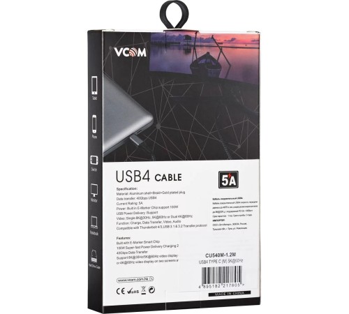 Кабель/ Кабель USB4 TypeCM--TypeCM, 5K@60Hz, 40GBps, PD 100W, 5A, VCOM, 1.2м <CU540M-1.2M>