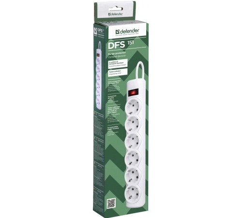 Сетевой фильтр Defender DFS 151 1,8 м, белый, 6 розеток/ Surge Protector Defender DFS 151 1,8m, white, 6 outlets Сетевой фильтр Defender DFS 151 1,8 м, белый, 6 розеток/ Surge Protector Defender DFS 151 1,8m, white, 6 outlets