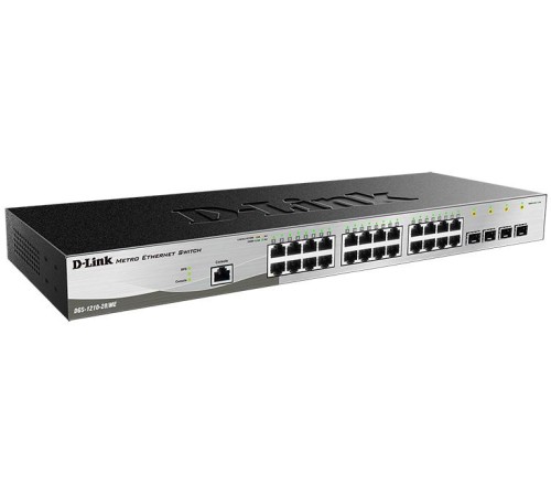 Коммутатор/ DGS-1210-28/ME/B Managed L2 Metro Ethernet Switch 24x1000Base-T, 4x1000Base-X SFP, Surge 6KV, CLI, RJ45 Console, RPS, Dying Gasp