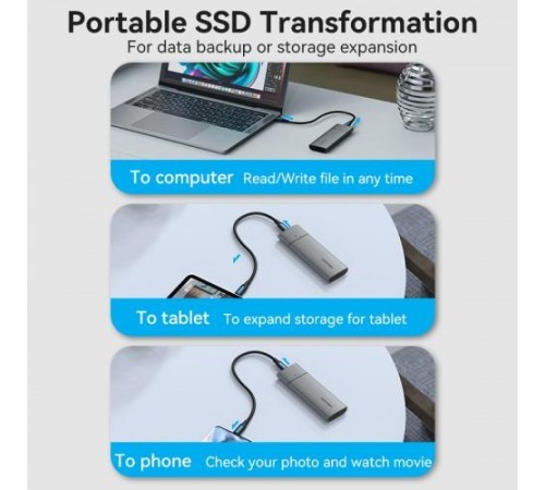 Корпус для SSD Vention USB 3.1 Gen 2-C M.2 NVMe Серый