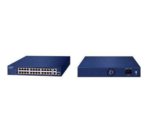 коммутатор/ PLANET 24-Port 10/100TX 802.3at PoE + 2-Port 10/100/1000T + 1-Port shared 1000X SFP Unmanaged Gigabit Ethernet Switch (185W PoE Budget, Standard/VLAN/Extend mode, supports PD alive check, desktop size with rackmount kit)