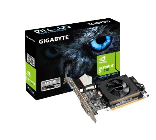 Видеокарта/ VGA GIGABYTE NVIDIA GeForce GT 710 2GB, DDR3/64-bit, PCIe 2.0, 1xD-Sub, 1xDVI-D, 1xHDMI 1.4, 1-slot