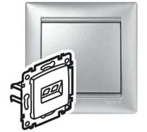Valena RJ45 UTP кат.5е 1 выход, с захватами, алюминий Информационная розетка Valena RJ45 категория 5e UTP, 1 выход, с захватами, алюминий