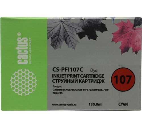 -/ Картридж струйный Cactus CS-PFI107C синий (130мл) для Canon IP iPF670/iPF680/iPF685/iPF770/iPF780/iP