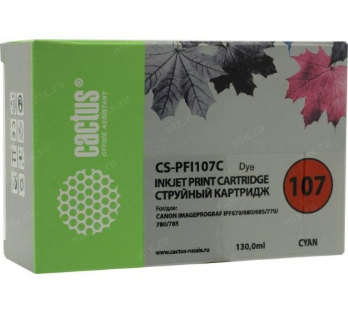 -/ Картридж струйный Cactus CS-PFI107C синий (130мл) для Canon IP iPF670/iPF680/iPF685/iPF770/iPF780/iP