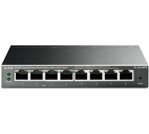 Коммутатор/ 8-Port Gigabit Easy Smart PoE Switch, 8 Gigabit RJ45 ports including 4 PoE ports, IEEE802.3af, 55W PoE power supply, MTU/Port/Tag-based VLAN, QoS, IGMP Snooping, Port Trunk, steel case