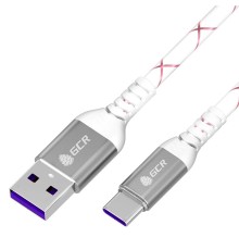 GCR Кабель 0.5m, TypeC, быстрая зарядка 18W, поддержка QC, PD, бело-розовый, AL case серебро, 28/24 AWG, GCR-55289