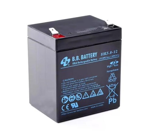 Батарея B.B. Battery серия HR, HR5.8-12, напряжение 12В, емкость 5.8Ач (разряд 20 часов), емкость 5.3Ач (разряд 10 часов), макс. ток разряда (5 сек.) 79.5А, макс. ток заряда 1.59A, свинцово-кислотная типа AGM, клеммы Т2, ДxШxВ 90x70x106мм., вес 1.88кг., Батарея B.B. Battery серия HR, HR5.8-12, напряжение 12В, емкость 5.8Ач (разряд 20 часов), емкость 5.3Ач (разряд 10 часов), макс. ток разряда (5 сек.) 79.5А, макс. ток заряда 1.59A, свинцово-кислотная типа AGM, клеммы Т2, ДxШxВ 90x70x106мм., вес 1.88кг.,