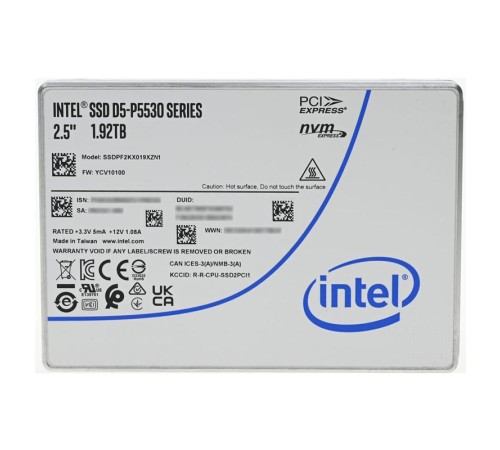 Твердотельный накопитель/ Intel SSD D5-P5530 Series (1.92TB, 2.5in PCIe 4.0 x4, TLC) Твердотельный накопитель/ Intel SSD D5-P5530 Series (1.92TB, 2.5in PCIe 4.0 x4, TLC)