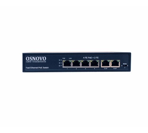 PoE Коммутатор OSNOVO SW-20600(80W) PoE коммутатор Fast Ethernet на 6 RJ45 портов. Порты: 1 x FE (10/100Base-T) с PoE (до 60W, A+B) + 3 x FE (10/100Base-T) с PoE (до 30W), 2 x FE (10/100 Base-T) Uplink. Соответствуе PoE Коммутатор OSNOVO SW-20600(80W) PoE коммутатор Fast Ethernet на 6 RJ45 портов. Порты: 1 x FE (10/100Base-T) с PoE (до 60W, A+B) + 3 x FE (10/100Base-T) с PoE (до 30W), 2 x FE (10/100 Base-T) Uplink. Соответствуе