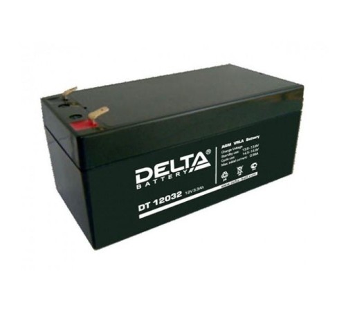 Батарея DELTA серия DT, DT 12032, напряжение 12В, емкость 3.3Ач (разряд 20 часов),  макс. ток разряда (5 сек.) 54А, макс. ток заряда 0.96А, свинцово-кислотная типа AGM, клеммы F1, ДxШxВ 134х67х61мм., вес 1.35кг., срок службы 5 лет./ Battery DELTA series D