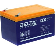 Батарея DELTA серия GX, GX 12-12, напряжение 12В, емкость 12Ач (разряд 20 часов),  макс. ток разряда (5 сек.) 180А, макс. ток заряда 2.3А, свинцово-кислотная типа GEL, клеммы F2, ДxШxВ 151х98х95мм., вес 3.67кг., срок службы 15 лет./ Battery DELTA series G