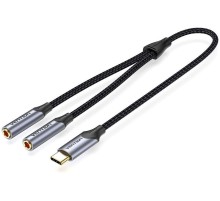 Переходник-разветвитель Vention гибкий USB-C M/Jack 3.5 mm F x 2 - 0.3м