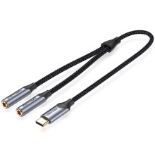 Переходник-разветвитель Vention гибкий USB-C M/Jack 3.5 mm F x 2 - 0.3м
