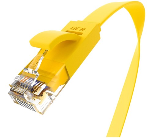 GCR Патч-корд PROF плоский прямой 3.0m, UTP медь кат.6, желтый, 30 AWG, GCR-LNC622-3.0m, ethernet high speed 10 Гбит/с, RJ45, T568B